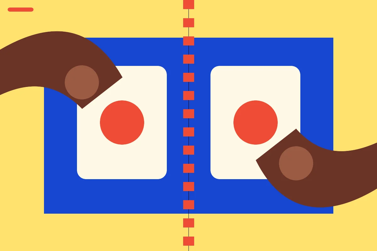 Illustration of a shared game table split into two play areas